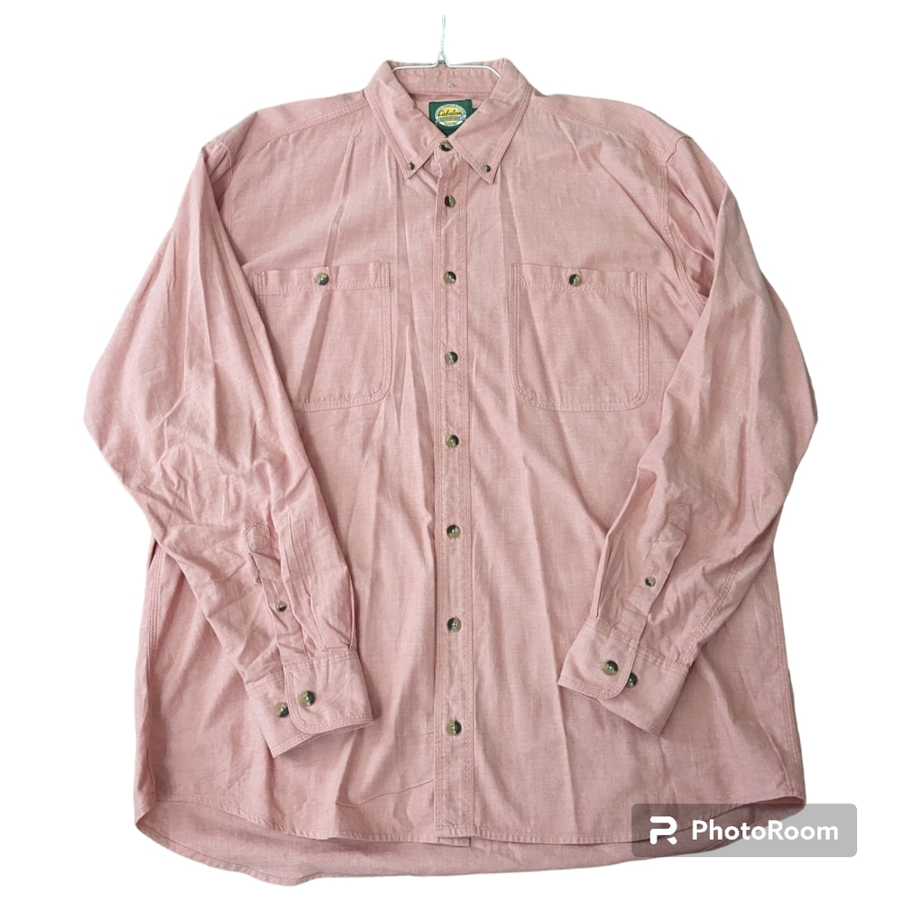 Cabela's Button Front & Collar Long Sleeve Pink Blush Shirt. Men's Large Tall